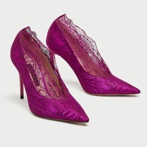Zara Pink Lace Collar High Heel Vegan Pumps